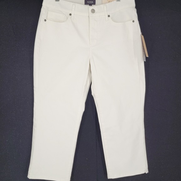 NYDJ Denim - NYDJ Marilyn Straight Crop‎ White Denim Jeans Lift Tuck Womens Size S NEW